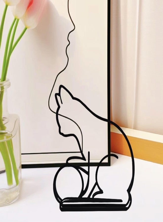 TTYGRHQ Modern Metal Cat Wall Art Sculpture, Black Minimalist Home Decor, Living Room Wall Decoration (Play Ball cat) - Image 5